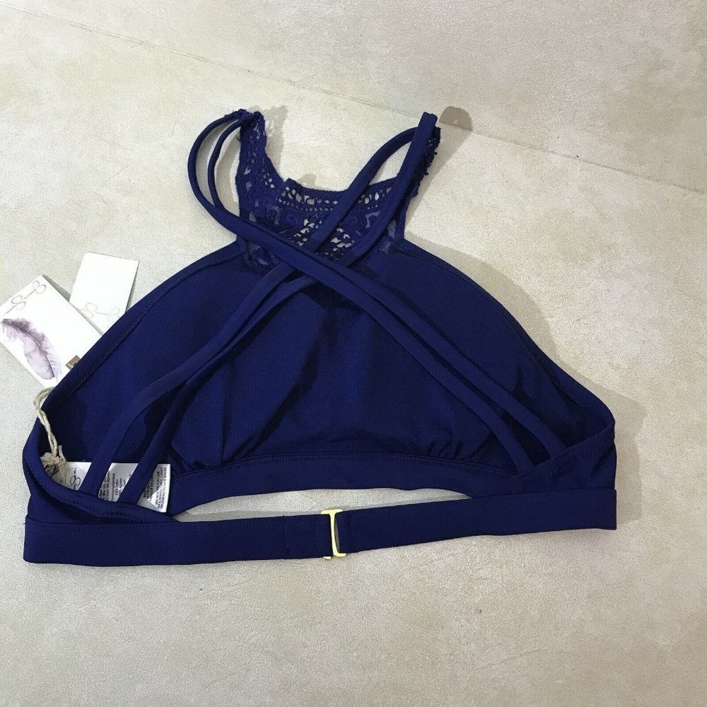 Jessica Simpson Martinique Hi-Neck Sexy Crochet Top Bikini Swimsuit Blue New - Picture 5 of 13